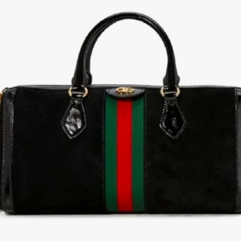 Gucci Black and Red Satchel with Structured Design